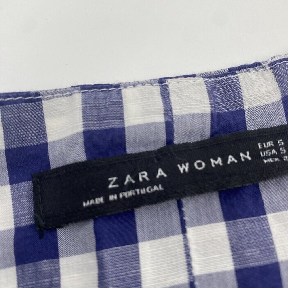 Zara Size Small Blue White Gingham Check Cut Out Midi Dress - Picture 4 of 12